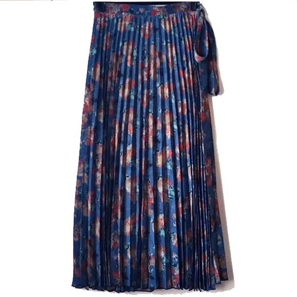 LuLaRoe DeAnne Accordian Pleated Wrap Maxi Skirt XS Blue Floral - Picture 1 of 7